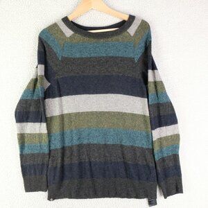 Kavu Sweater Womens Small Blue Green Striped Alpaca Merino Wool Crew Lightweight